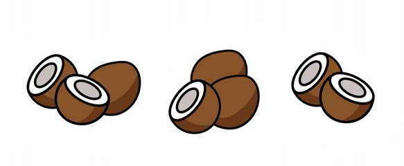 Set of tropical coconut cartoon vector illustration