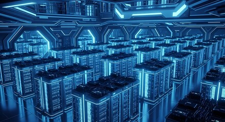 Futuristic Data Center Server Room.