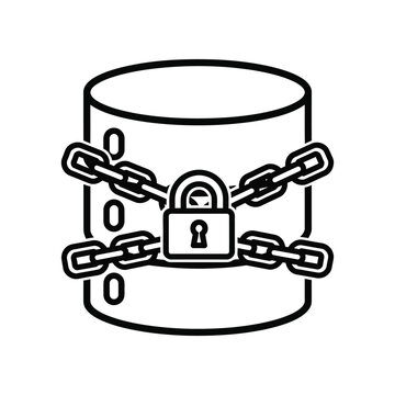 Secure Data Fortress: A robust data server stands protected, bound by chains and secured by a lock, symbolizing the safeguarding of information.