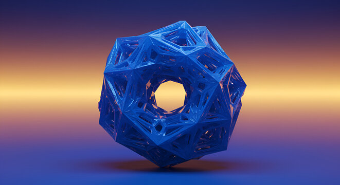 Intricate Blue Geometric Shape with Hollow Center on a Blended Background