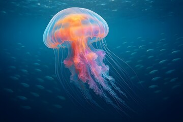 Fototapeta premium Elegant jellyfish dances in ocean currents, a stunning display of underwater nature