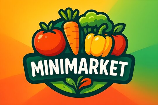 Vibrant minimarket logo design featuring healthy vegetables for branding and promotion,