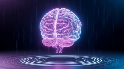 Futuristic 3D Animation of a Glowing Digital Brain Representing AI and Neural Network Processing. - Powered by Adobe