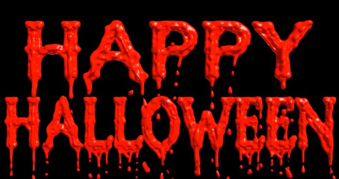 Happy Halloween text with dripping blood effect on a black background.