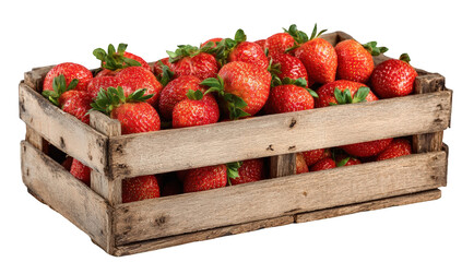 Wooden crate overflowing with fresh strawberries