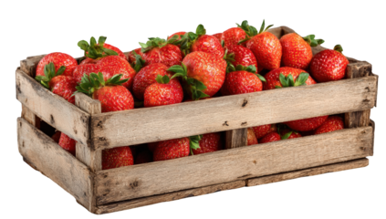 Wooden crate overflowing with fresh strawberries