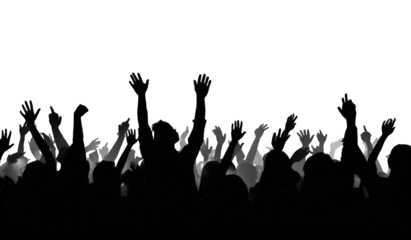 Silhouettes of a cheering crowd