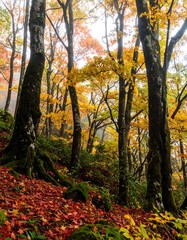 Naklejka premium Autumn forest scene, fall colors