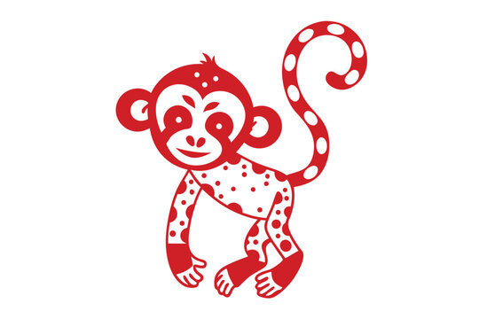 Cheerful red monkey with cute design on a white background