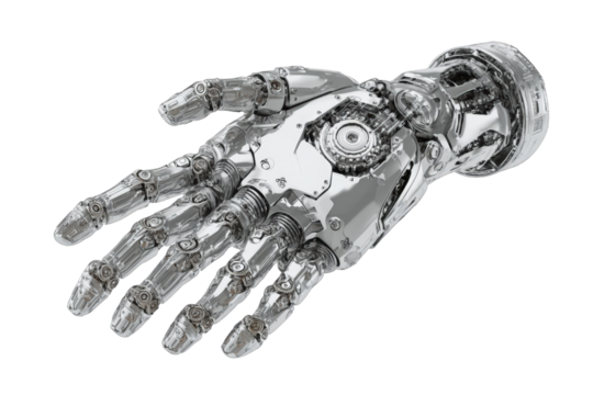 Chrome robotic hand, detailed and complex