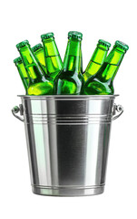 Cold beer bottles in a metal bucket
