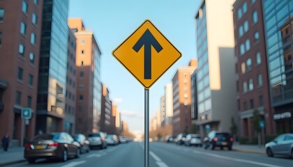 Fototapeta premium Straight ahead traffic sign in city street 