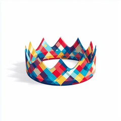 Crown icon,cartoon style,blue and gold colors,isometric illustration,white background,game design