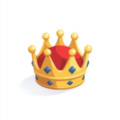Crown icon,cartoon style,blue and gold colors,isometric illustration,white background,game design