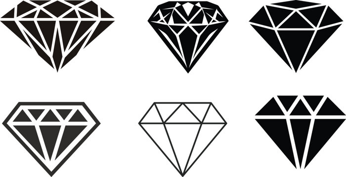 Diamond gemstone icon set.gemstone, jewelry, crystal with sparkle. Vector illustration.Abstract black diamond collection icon. Gemstone icon in linear minimal style.precious premium crystal icon. - Powered by Adobe
