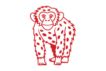 Cartoon Red Monkey Outline Standing Isolated on White Background Simple Flat Design