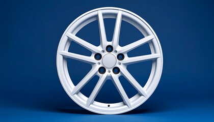 Obraz premium Clean white car alloy wheel on blue background