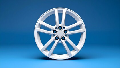 Obraz premium Clean white car alloy wheel on blue background