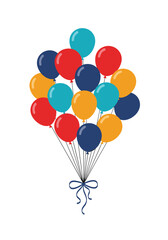Naklejka premium A vibrant bunch of colorful balloons tied together with a blue ribbon for celebrations and parties