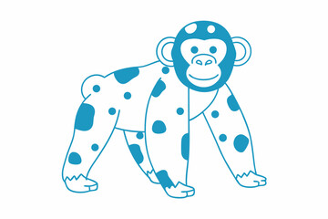 Blue Monkey Cartoon Isolated on White Background Animal Outline Art