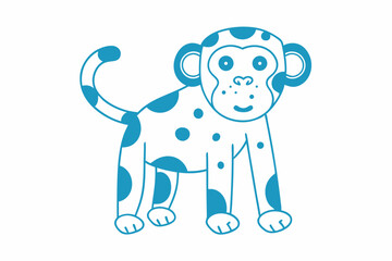 Cartoonish Blue Monkey with Spots on White Background Quirky Character