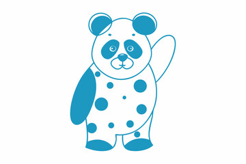 Cheerful Panda Character Standing with Raised Arm, Cute Style and White Background