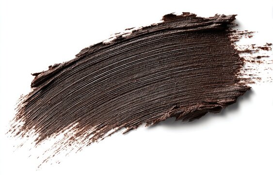 Smudged brown makeup product stroke on white background
