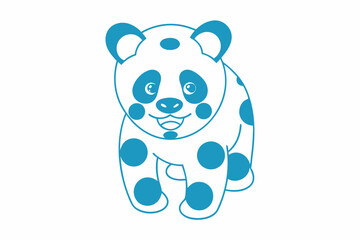 Cheerful Cartoon Panda Character in Teal Color Isolated on White
