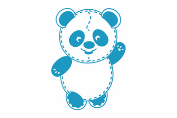 Cute Blue Stuffed Panda Bear with Stitches on White Background Cheerful