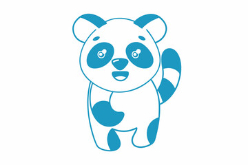 Cheerful Panda Waving Hand on White Background Line Art Style