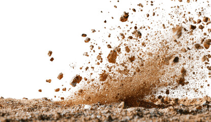A close-up of a powerful dirt explosion