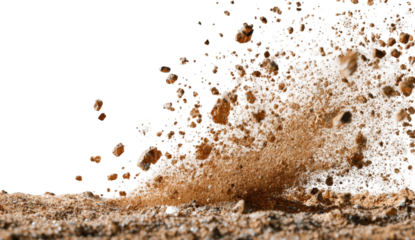 A close-up of a powerful dirt explosion