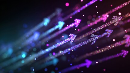 Fototapeta premium Abstract representation of dynamic arrows shimmering in vibrant colors on a dark background creating a sense of movement and direction