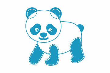 Cheerful Blue Panda Bear Cartoon Isolated on White Background