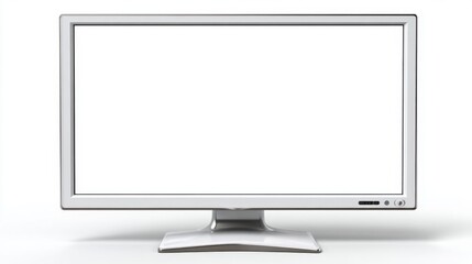 Fototapeta premium Modern flat-screen television on white background for technology and entertainment concepts, showcasing empty display for design purposes