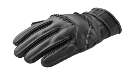 Close-up of a dark gray leather motorcycle glove