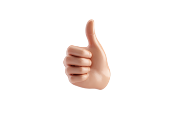 3D rendered hand giving a thumbs up.  A light beige hand against a black background
