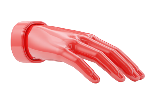 A glossy, red hand outstretched