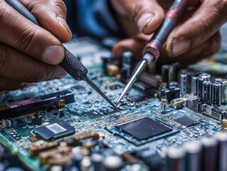 Technician Repairing Computer Motherboard