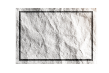 Blank rectangular frame on crumpled textured paper, isolated on transparent background