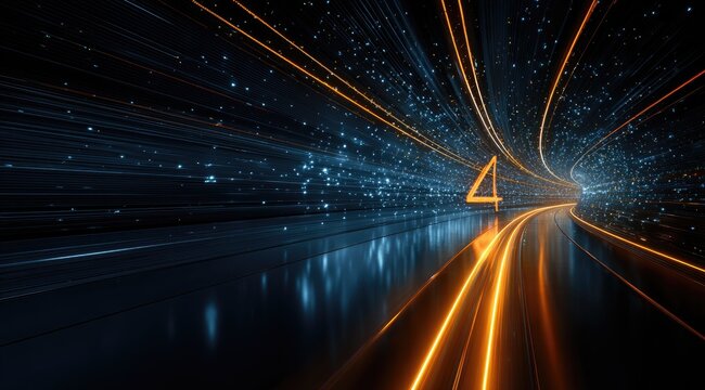Abstract tunnel, glowing lines, digital art, space - Powered by Adobe
