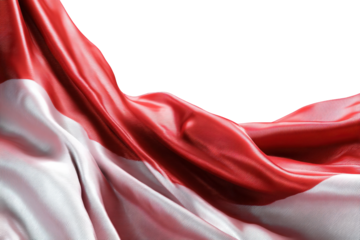 A red and white flag draped in a flowing motion