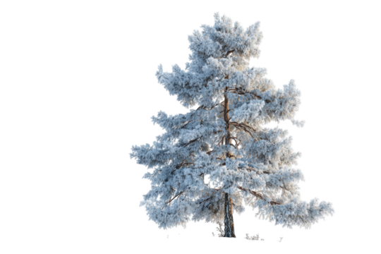 Snowy pine tree isolated on black