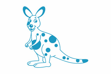 Blue Cartoon Kangaroo Standing with Spots on White Background