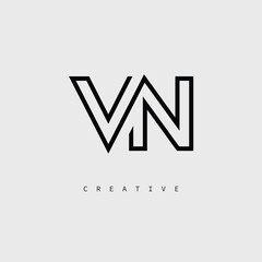 VN Creative Letter Logo &ndash; Minimal Line Monogram in Black Outline for Modern Branding Identity Design.