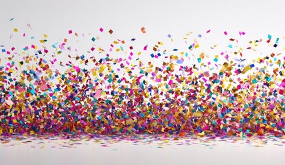 Colorful confetti bursts across a white background
