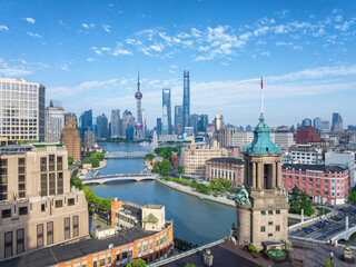 Obraz premium Overlooking Shanghai Postal Museum and Lujiazui