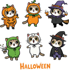 Cute Halloween Cats in Costumes - Pumpkin, Witch, Ghost, and More