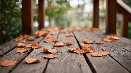 Autumn foliage falling on a peaceful walking path in the woods