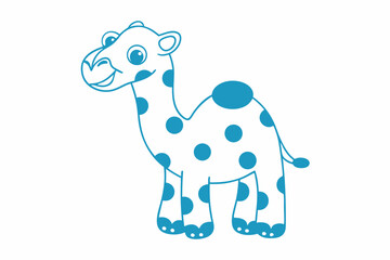 Blue Camel on White Background with Polka Dots Cartoon Animal